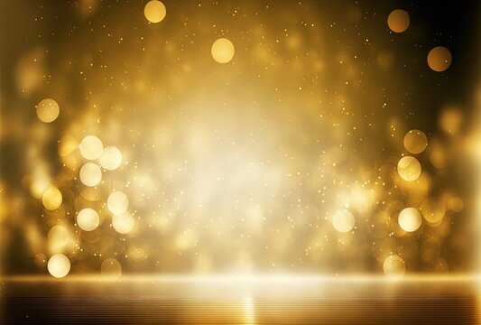 abstract gold background with blur bokeh light,  glitter glow magical moment luxury atmosphere on ground stage, Generative Ai