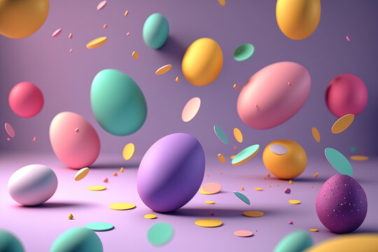 Colorful matte easter eggs background. AI Generative.