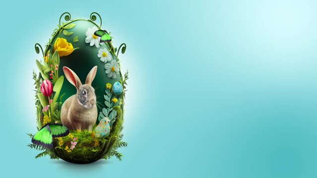 Easter Bunny Clean Greeting Card for Your Video Post - Bright Blue Background 