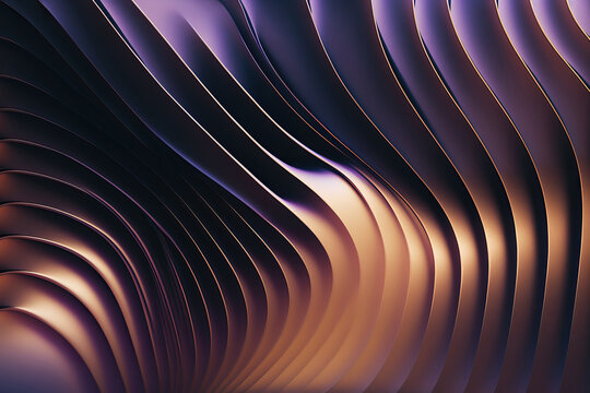 Wavy Golden and Purple Metallic 3D Background. Generative AI