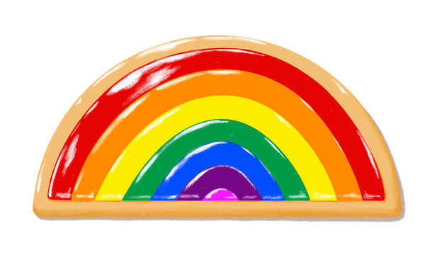 sugar cookie with colourful rainbow glazing decoration - transparent background png food illustration  - queer pride lgbtq2s+ sweet shiny cookie clipart - st Patricks rainbow dessert