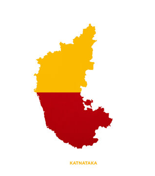 KARNATAKA MAP WITH RED AND YELLOW FLAG, map of Karnataka, Bengaluru India