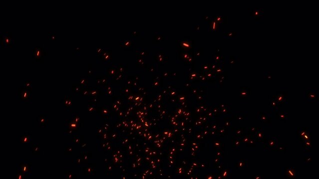 Loop glow fire particles sparks rising up with transparent alpha channel can be used for overlay for your project. 4K 3D animation of fiery orange glowing flying ember burning ash particles.