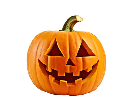 Carved halloween jack o lantern pumpkin isolated on transparent background