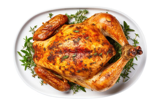 Roasted turkey on the plate isolated on transparent background