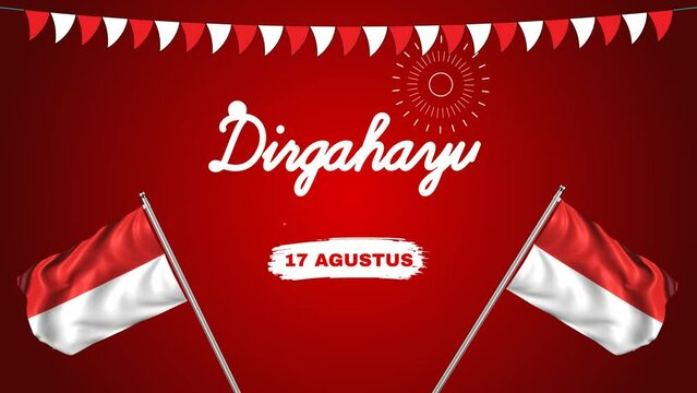 Happy Indonesia Independence Day animation on red background with indonesia flag. Celebrate Indonesia Independence Day on 17th August.