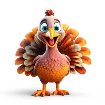 turkey 3d cartoon character on white