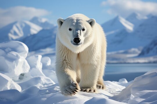 Large male polar bear on Arctic tundra