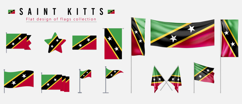 Saint Kitts flag set, flat design of flags collection