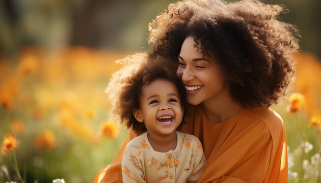 happy vogue fashion mother wearing lovingly embracing her kid in the park