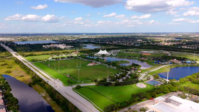 Aerial video sports fields at Miramar Regional Park 2023