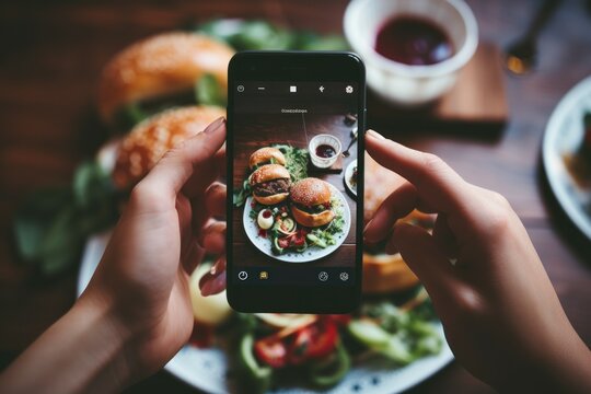 Patient Person taking photo tasty food. Camera picture. Generate Ai