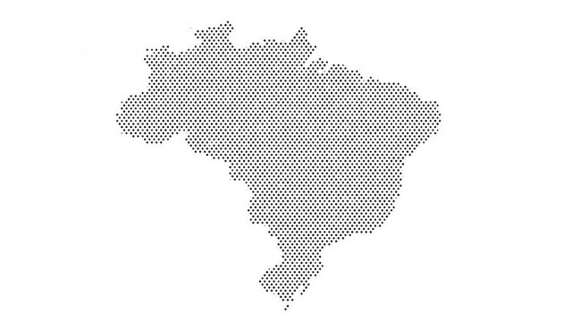 Brazil map from particles, dots. Digital silhouette. Abstract animation background.