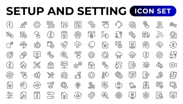 Setup and setting thin line icons.Outline icon collection.