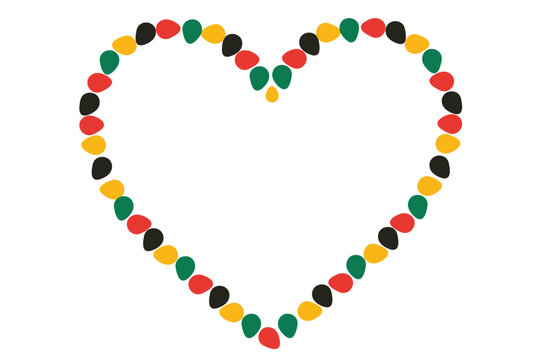 Black History Month Heart shape stroke,Black History Month  African colours, green, yellow, red,  illustration,Black History Month  Border And Frame.