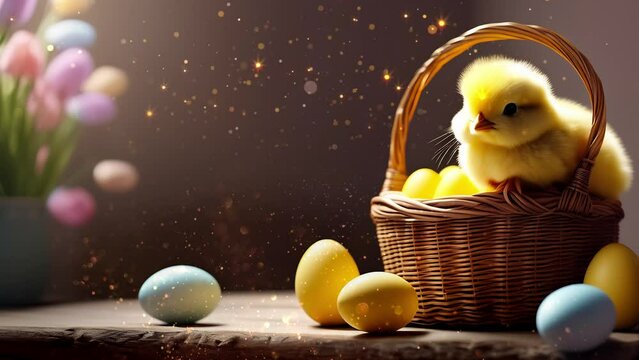 easter background , cute bunny ,easter eggs, happy easter , easter wallpaper, easter chicken , copyspace , motion graphic