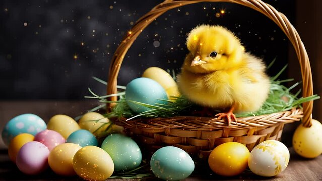 easter background , cute bunny ,easter eggs, happy easter , easter wallpaper, easter chicken , copyspace , motion graphic