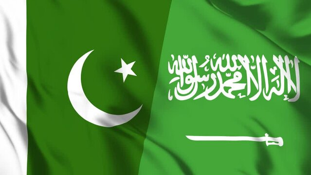 Pakistan and Saudi Arabia Flag waving in loop and seamless animation. Saudi vs Pakistani Flag background. Saudi Arabia and Pakistan Flag for relation and conflict (Saudi Arabia and Pakistan Flag).