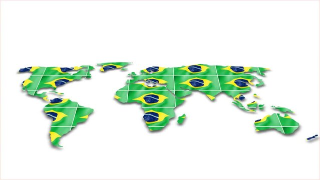 Brazil flag wave 3d earth map animation white background