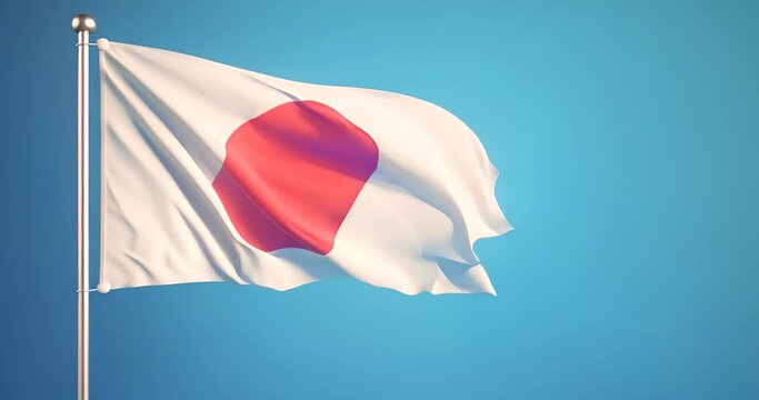 japan flag waving on a flagpole with blue sky background