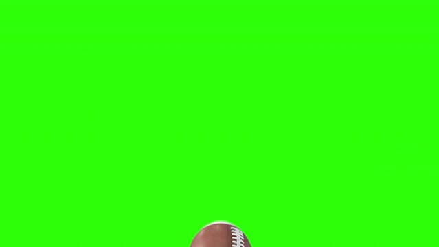 American football or rugby ball transitions on green screen. 3d animation