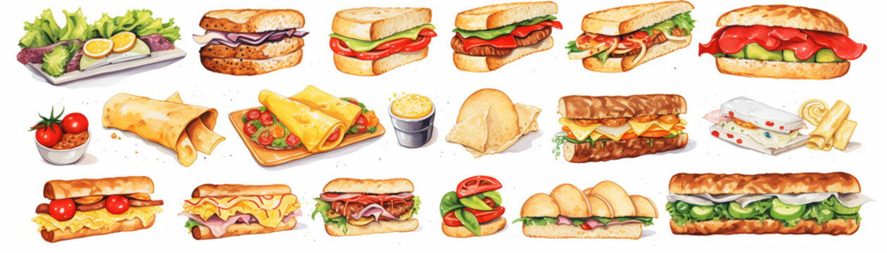 Detailed illustrations of various ingredients in a snack-sized sandwich