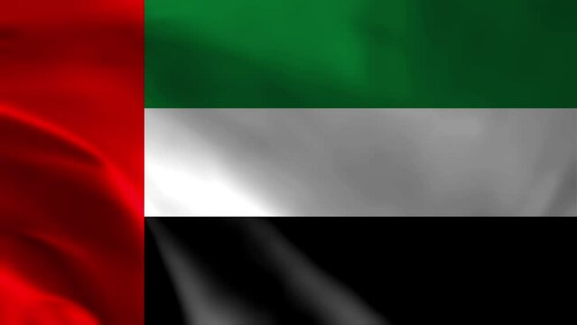 uae flag is waving 3D animation. United Arab emirates flag waving in the wind. National flag of UAE . Sign of dubai seamless loop animation.