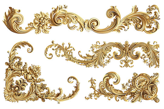 Set of Golden luxury border frame design on transparent background or Decorative vintage floral ornament frames