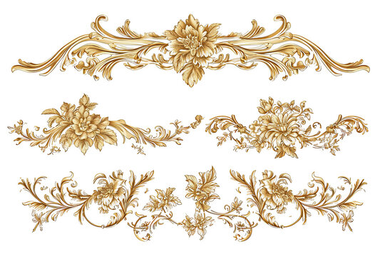 Set of Golden luxury border frame design on transparent background or Decorative vintage floral ornament frames