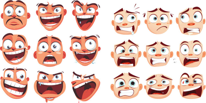 Happy and sad mood facial expressions. Laughing, smiling mouth and crying eyes