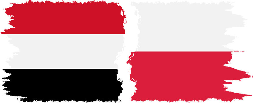 Poland and Yemen grunge flags connection vector