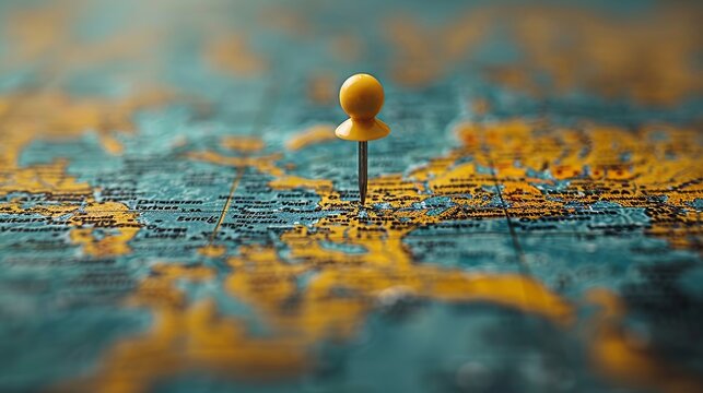 Draw-pin inserted into a real map, identifying the final destination, indicating a holiday in the Indian Ocean.