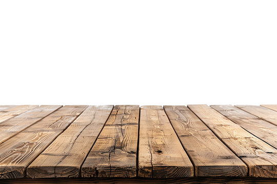 a blank empty wooden table top for product placement cutout, png isolated transparent background