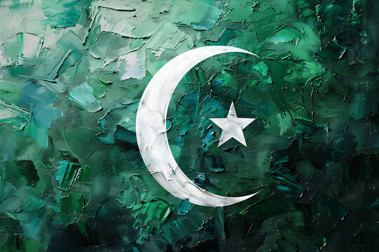 Pakistan Flag in abstract art oil painting