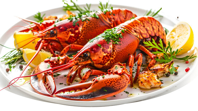 Garlic Crayfish, gourmet, meat plate, chicken dish , on white