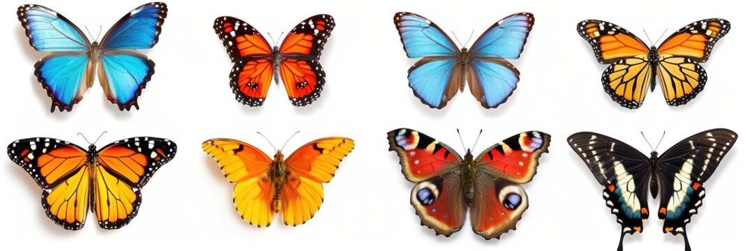 Animals insects butterfly background banner - Colorful popular, butterflies collection set, isolated on white background