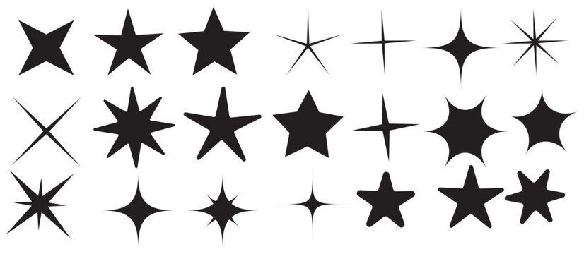 A set of light, star and flame icon illustrations with twinkle twinkle light effect.