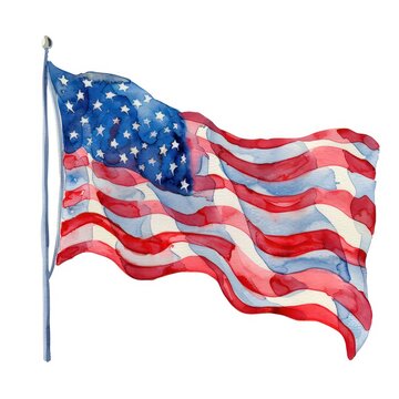 A watercolor clipart of a waving American flag symbolizing freedom