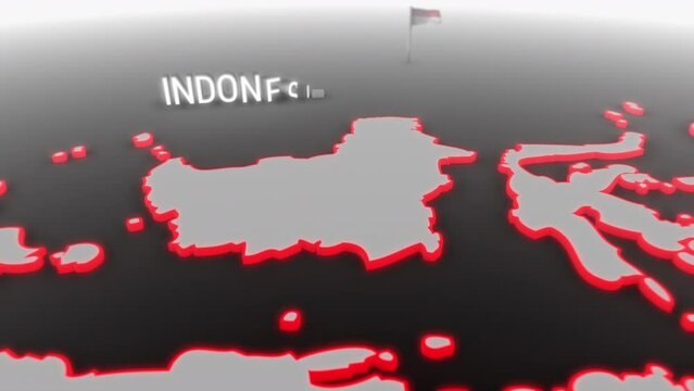 3d animated map of Indonesia gets hit and fractured by the text “Crisis”