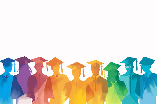 silhouettes of college graduates , multicolored vector