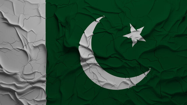 Close-Up of a Wrinkled and Cracked Old Islamic Republic of Pakistan Flag