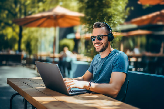 Generative AI image of a smiling man working outdoors