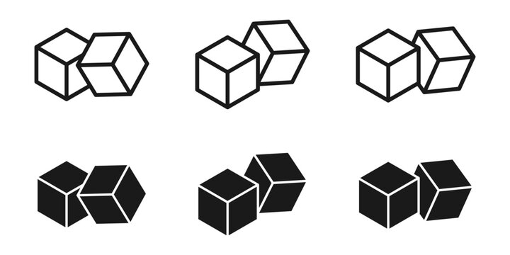 Sugar cubes icon set. Ice cube vector illustration. Square dice outline symbol isolated.