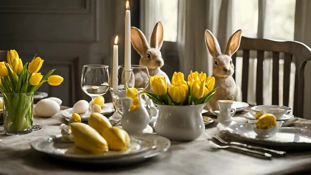 easter table setting with flowers