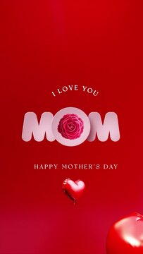 Red Mother's Day Greeting with Animated Flowers & Balloons