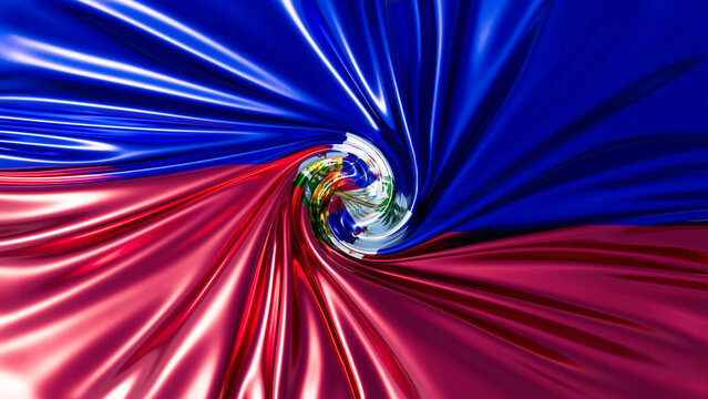 Majestic Red and Blue Swirl: Haiti Flags Spiraling Silk Reflection