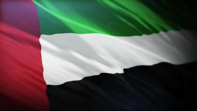 uae flag is waving 3D animation. United Arab emirates flag waving in the wind. National flag of UAE . Sign of dubai seamless loop animation.