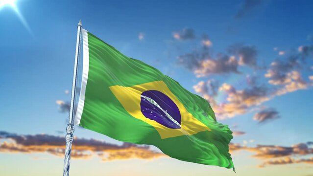 Brazil flag Waving Realistic With Sky