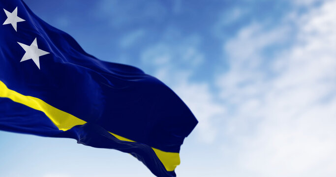 Close-up of Curacao flag waving in the wind