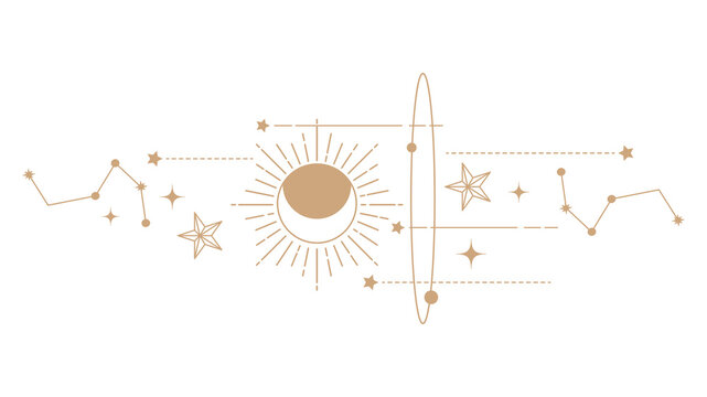 Gold star png clipart, mystic line art style for planner, transparent background